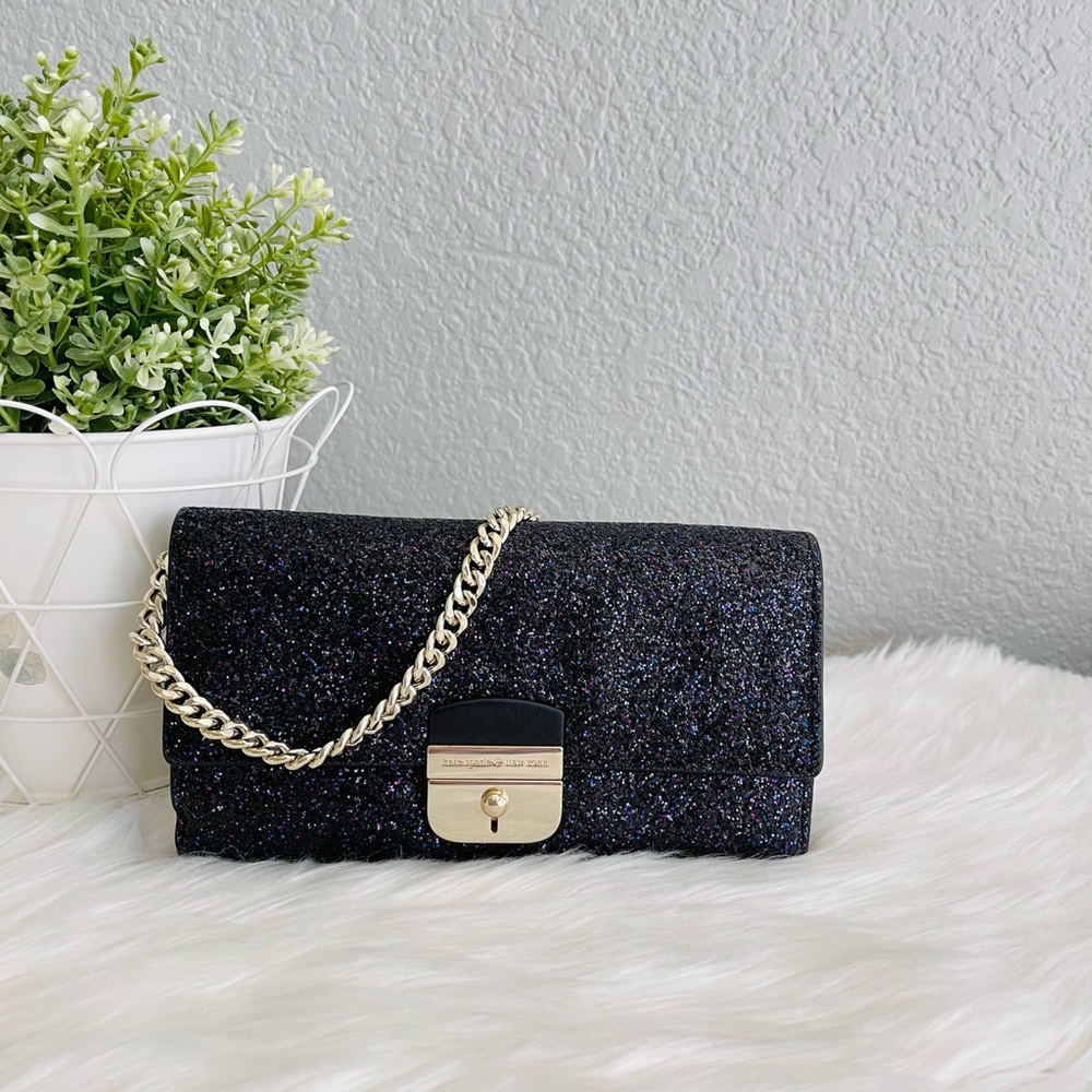 KATE SPADE SUNSET LANE MILOU GLITTER CHAIN STRAP CLUTCH (WLRU2660).